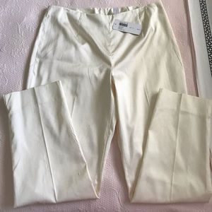 Raw-Silk Cream Ankle Pants (Side-Zip).